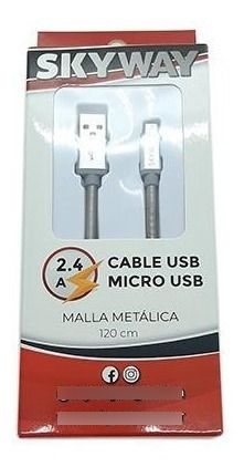 Imagen 1 de 7 de Cable Micro Usb  A Usb  Metalizado 2.4 Amper 1,2 Mts  Skyway