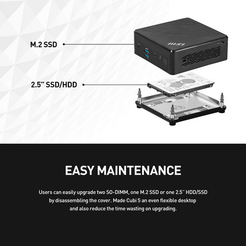 Msi Cubi 5 12m, 0.7l Mini Pc, Intel Core Iu, Wifi 6, Bt 5.2,