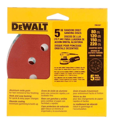 Set 5 Lijas Dewalt Dw4307 Grano Surtido