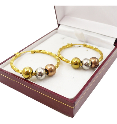 Aros Acero Quirurgico Dorado Tricolor Oro Argolla Mujer