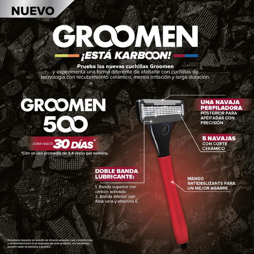 Groomen 500, Rastrillo Con Cinco(5) Cuchillas Con Nanotecnol