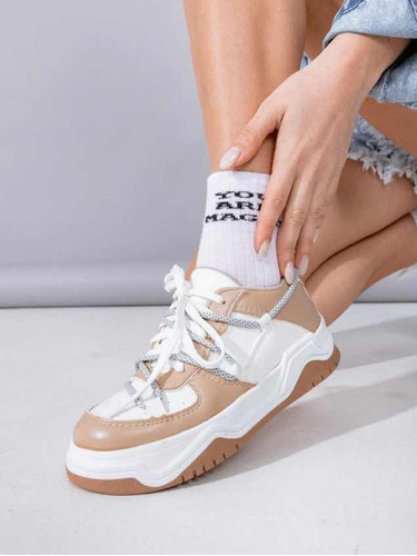 Zapatillas Sneakers Blanco Con Beige Base Ugly De Cuero Pu