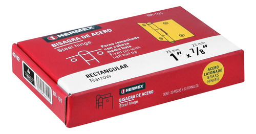 20pzs Bisagra Rectangular 1in Acero Latonado Hermex