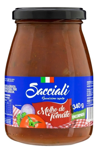 Molho de Tomate Encorpado Sacciali sem glúten 340 g