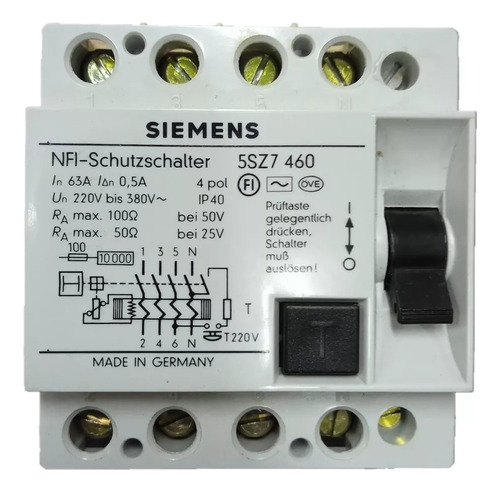 Diferencial Residual Dr 63a 0,5a 10ka 5sz7 460 Siemens Atl