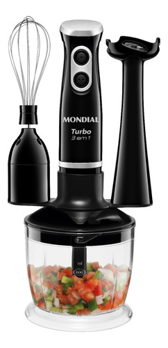 Mixer Turbo Mondial 3en1 Batir, Triturar Y Cortar 200w Negro