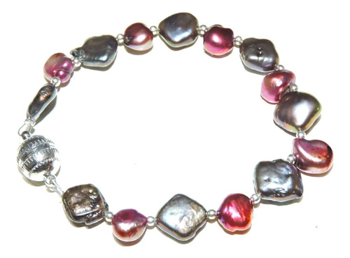 Pulsera Perla Cultivada Rombo  Negro Bordo