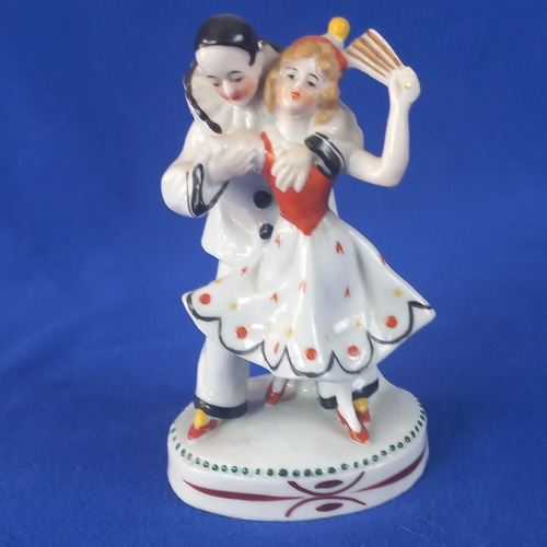 Figura De Porcelana Payaso Y Bailarina. Art Deco