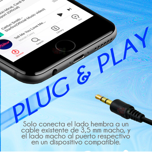 Extensión Cable Auxiliar 1.5m Jack 3.5mm Audio Macho Hembra