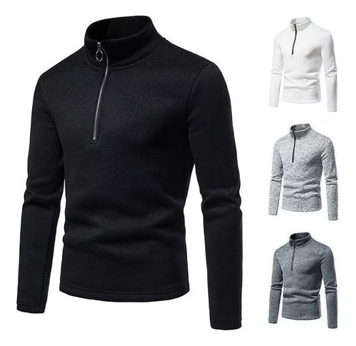 Sudadera Negra De Cuello Alto Slim Para Hombre