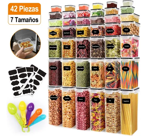 Kit 42 Potes Plásticos Herméticos 7 Tamanhos Mantimentos
