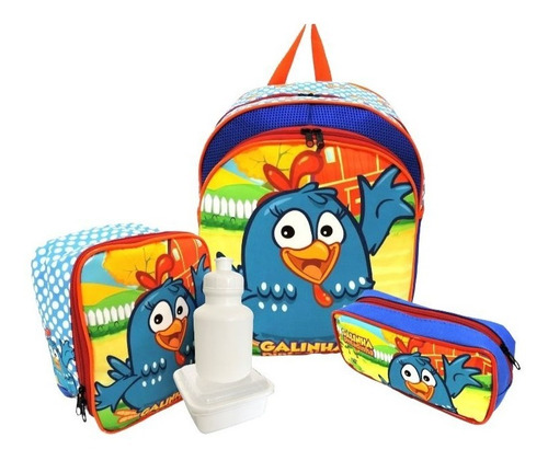 Kit Mochila Infantil Escolar Galinha Pintadinha Tam M Costas Lancheira Estojo F5