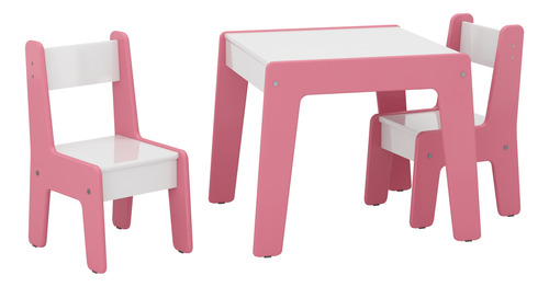 Conjunto De Mesa Infantil Com 2 Cadeiras Mdf Branco Rosa