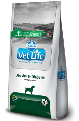 Alimento Vet Life Natural Canine Obesity & Diabetic para perro adulto todos los tamaños sabor mix en bolsa de 10.1kg