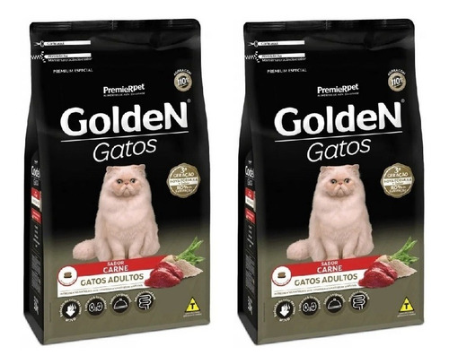 Ração Premier Pet Golden Gatos Adultos Carne 1kg Kit 2 Unid.