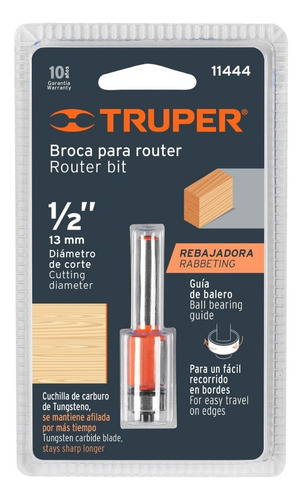Broca Para Router Corte Recto 1/2 Con Balero Truper 11444