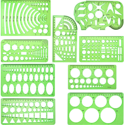 9 Piezas Plantillas De Dibujos Medición De Reglas Geométrica