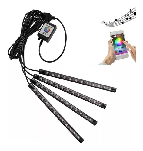 Juego De Tiras Led Rgb Multicolor  Bluetooth Interior Auto
