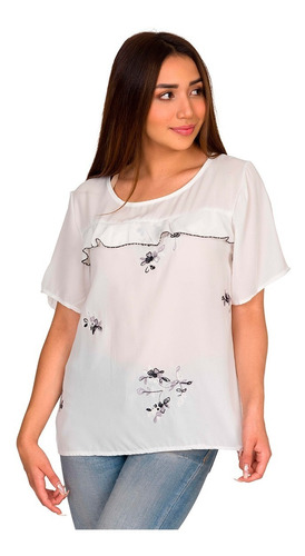 Blusa Dama Moda Casual Bordado Detalle Olan Elegante V8813