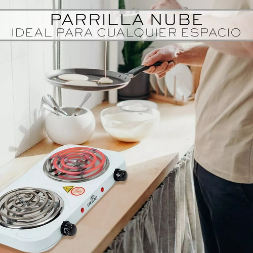 Parrilla Eléctrica Dos Quemadores Doble Termostato Estufa Color Blanco