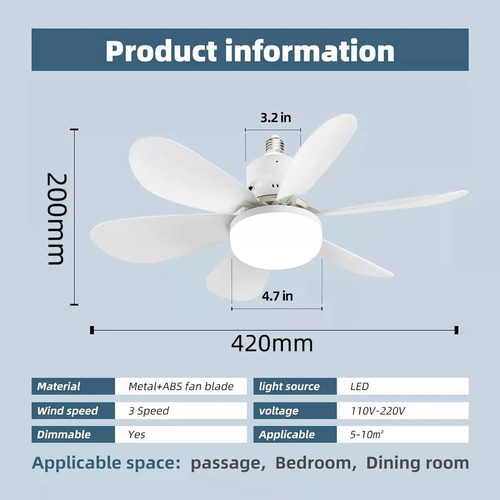 2 Ventilador De Techo Con Luz, E26/e27 Ventiladores Mayoreo