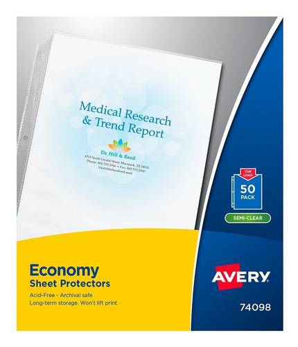 50 Protectores Hojas Avery Tamaño Carta Transparente Carpeta