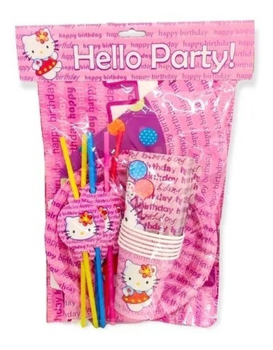 Pack Cotillon Hello Kitty X6 Para Cumpleaños Vasos Platos