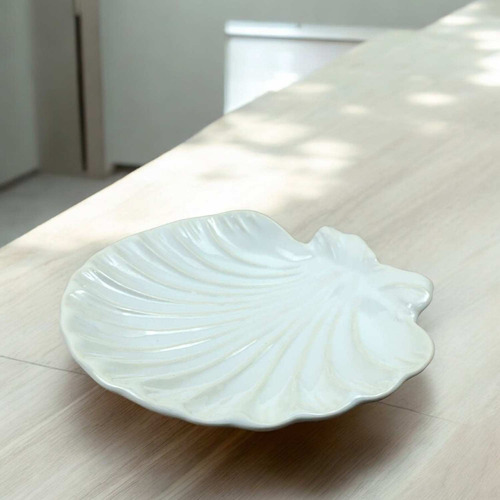 Prato Sobremesa Ocean Branco Perola Cerâmica Scalla 4 Un. Cor Branco - Perola Formato Concha