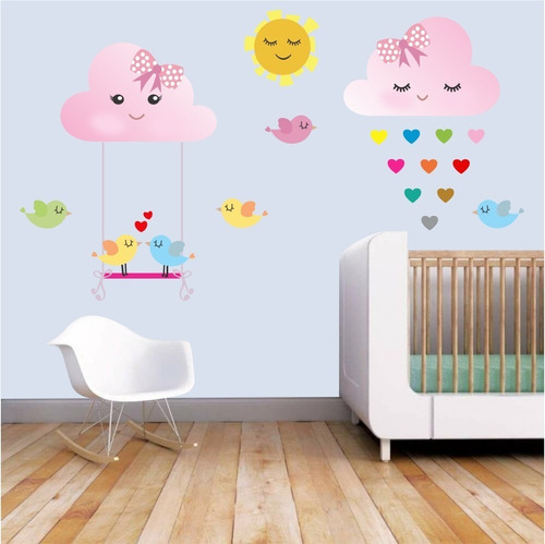 Adesivo Decorativo Nuvens Rosa Menina (100x70)cm Quarto Bebê Cor Colorido