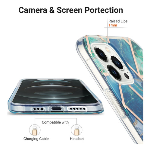 Funda Para La Serie Motorola, Diseño De Mármol Geométrico Brillante, Transparente, Con Protección Para Cámara, Azul Y Verde
