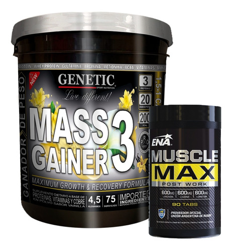 Crecimiento Muscular Gainer 4,5 Kg Aminos Muscle Max Genetic