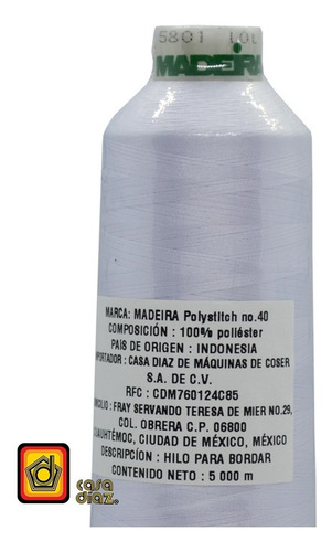 Imagen 3 de 3 de Hilo Blanco Polystitch Madeira Para Bordado, Paq. 10 Hilos