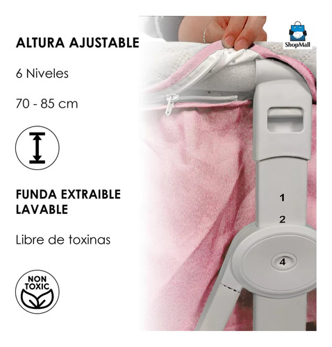 Cuna Corral Colecho Para Bebés Antirreflujo Mecedora Color Rosa Diseño De La Tela Lisa