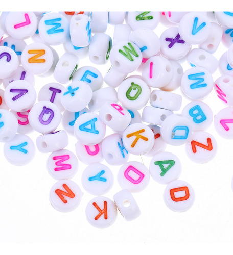 100 Abalorios Acrílicos Coloridos Con Letras Redondas