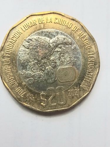 Moneda $ 20.00 700 Años Fundación Lunar Cdmx Tenochtitlán 