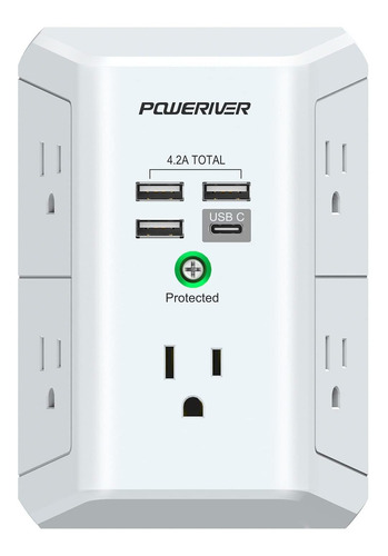 Poweriver Cargador Usb De Pared, Extensor Con Mltiples Toma