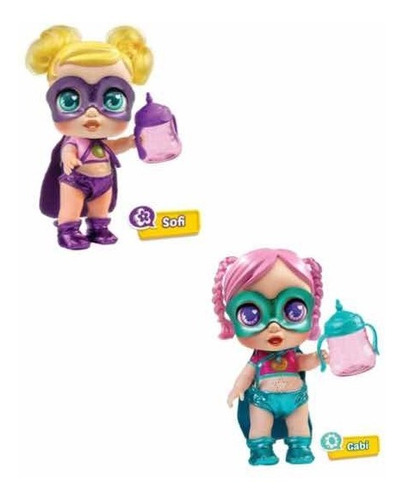 Set X2 Muñecas Bebe Super Cute Heroinas Biberon.luz Y Sonido