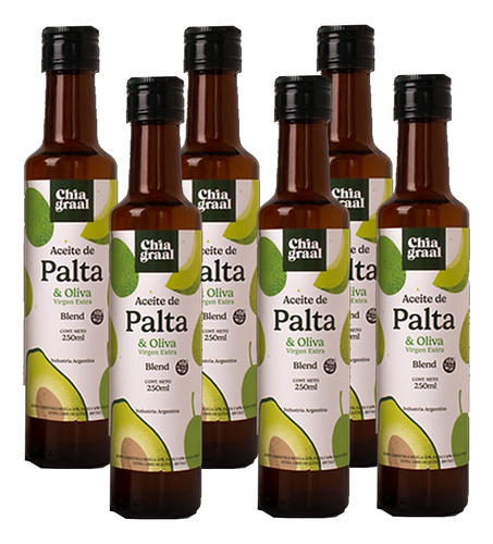 Combo 6 Botellas Aceite De Palta Y Oliva Chia Graal X250ml