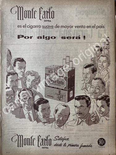 Cartel Publicitario Retro Cigarros Montecarlo Extra 1950s /2