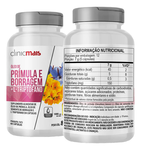 Kit 2x Óleo De Prímula + Borragem + Triptofano 60 Cps 1000mg