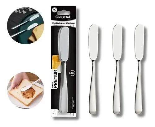 Espátulas Manteiga Geleia Patê Inox 15cm Kit Com 3 Unidades - R$ 19