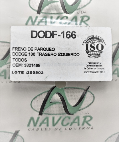 Guaya Freno Mano Dodge D100 Tras Izq Reforzada Navcar 