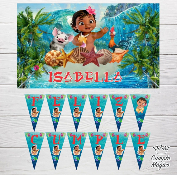 Moana Bebe Cartel Y Banderin Cumpleanos Personalizado Deco Mercado Libre