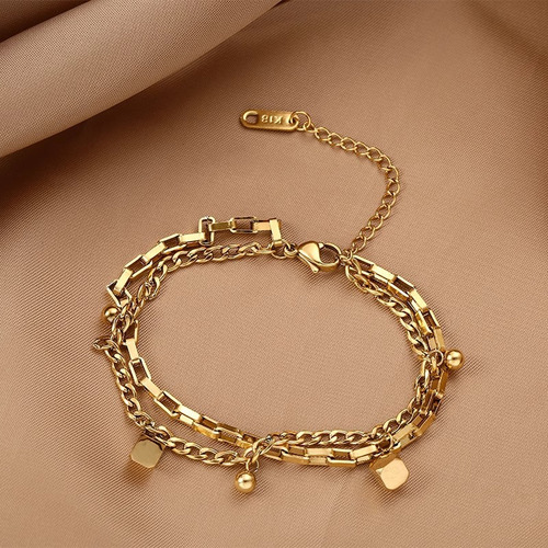Pulseira Dupla Camada De Aço Titânio Simples E Elegante