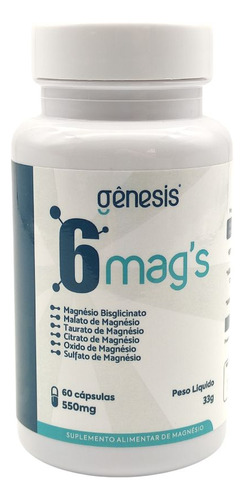 6 Mag's Suplemento 6 Tipos De Magnésio 60 Cápsulas Sabor Sem Sabor
