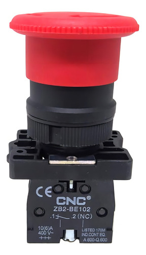 Botão Cogumelo 40mm Vermelho 400v 10a Cnc - Modelo Lay5-ec42