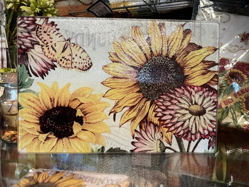 Tabla Para Picar Chica Vidrio Templado Girasoles Girasoles Blanco