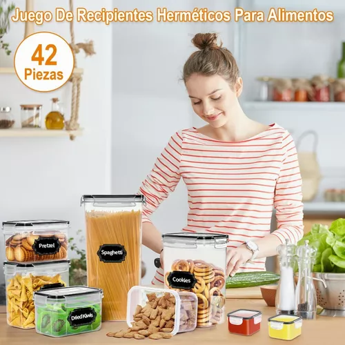 Botes Cocina Almacenaje 14 Piezas, Hermeticos Contenedores Cocina- sin BPA,  Recipientes para Alimentos Sellados de Plástico con Tapa para Cereales