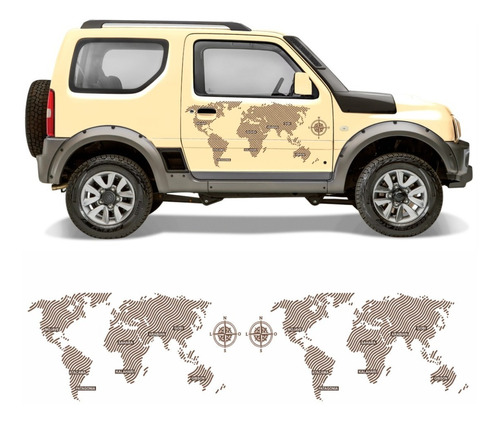 Kit Adesivo Faixa Lateral Suzuki Jimny Mapa Planeta Países