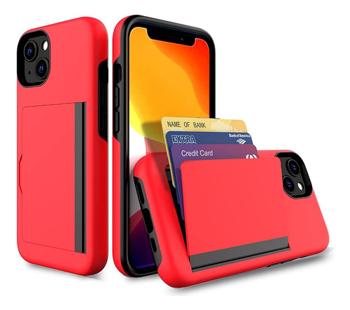 Fdtcyds Funda P/ iPhone 13 Tarjetero Protectora Rojo